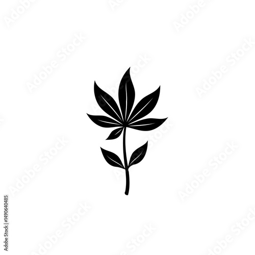 Elegant botanical illustration featuring a stylized cannabis leaf design element
