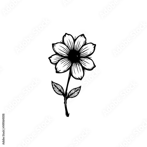 Elegant botanical illustration featuring a solitary flower with detailed petals design