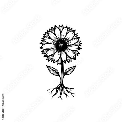 Monochrome floral artwork showcasing stylized botanical elegance and natural roots