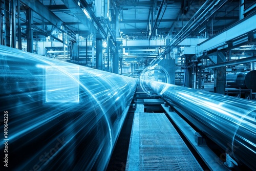 Industrial radiography inspection of seamless steel pipes using gamma-ray imaging with safety perimeter in an industrial setting.