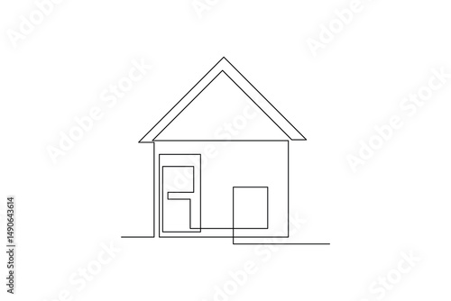 House continuous one line art cottage building decoration concept outline vector illustration
