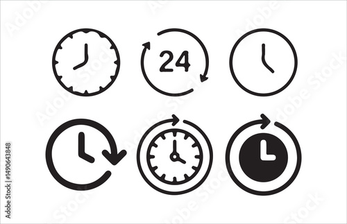 Time icon set. Timer, alarm, schedule, hourglass, clock icons, Victor illustrations  Eps 10