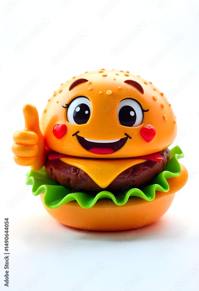 Cute cartoon burger smiling giving thumbs up high resolution photo Cute cartoon burger smiling giving thumbs up high resolution photo