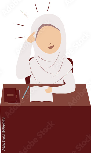 Young Woman in Hijab Having a Eureka Moment While Studying