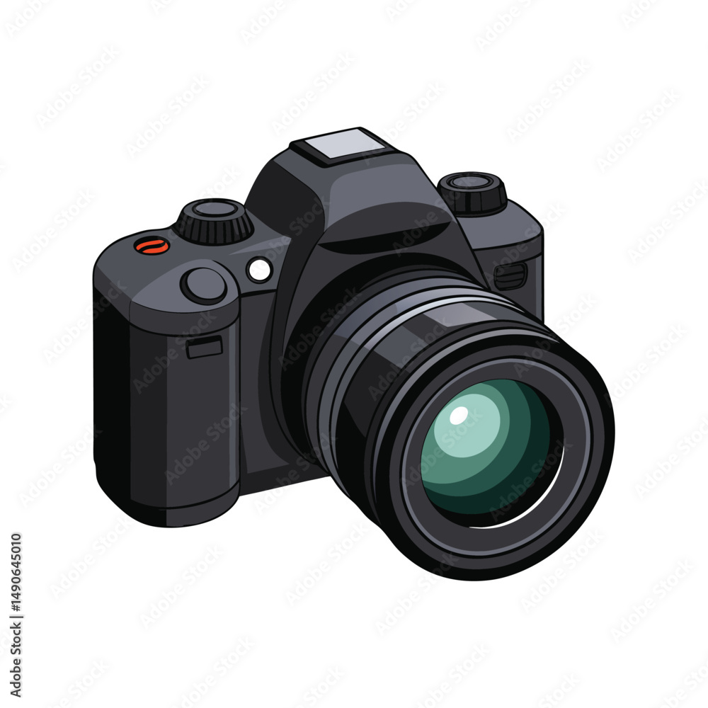 Flat Black DSLR Camera with Zoom Lens Vector Style Flat Black DSLR Camera with Zoom Lens Vector Style