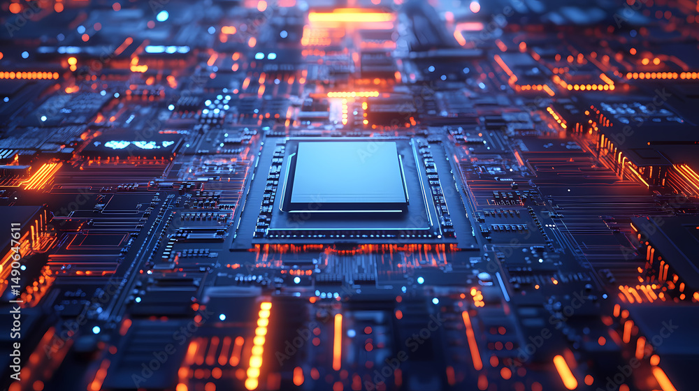 Obraz premium Advanced Microprocessor Chip on Circuit Board
