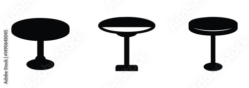 Cake stand silhouettes. Trays and platters for tea and desert serving. Vector flat illustrations on white background. Simple black displays for food and pastry. Birthday and wedding serving decor