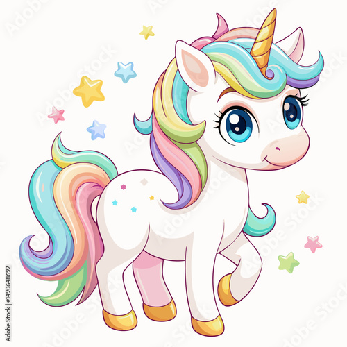 Cute Magical Unicorn with Sparkling Mane in a Fantasy World