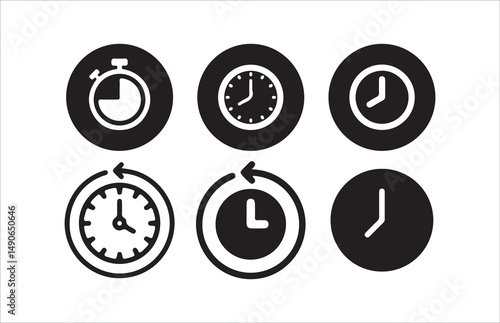 Time icon set. Timer, alarm, schedule, hourglass, clock icons, Victor illustrations  Eps 10