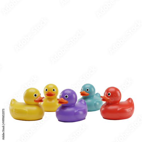 Playful colorful rubber duckies arranged in a joyful display