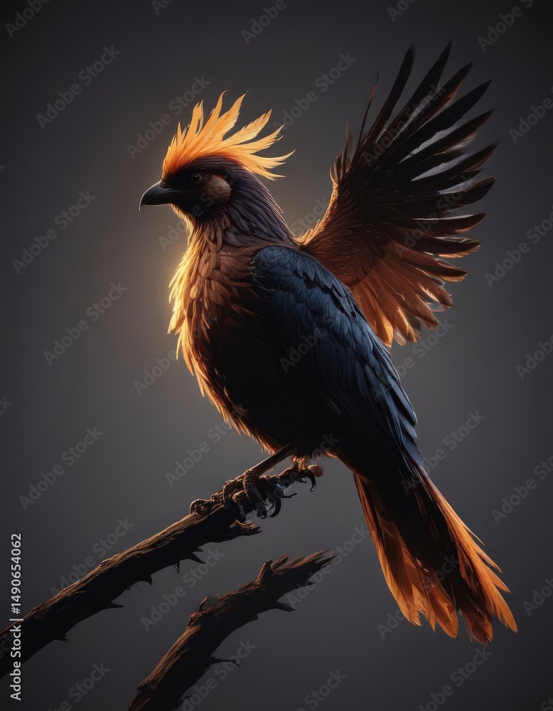 Fototapeta premium Blazing avian silhouette, incandescent plumage, ethereal grace, silhouette art, graceful