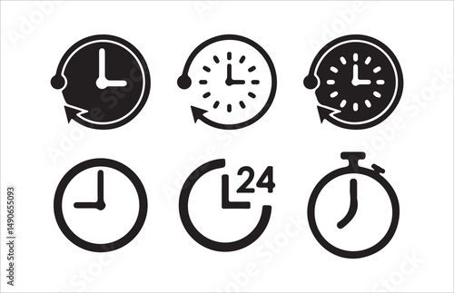 Clock icon set. Vector Time and Clock icons set. Horizontal set of analog clock icon symbol, Time icon Victor illustration Eps 10