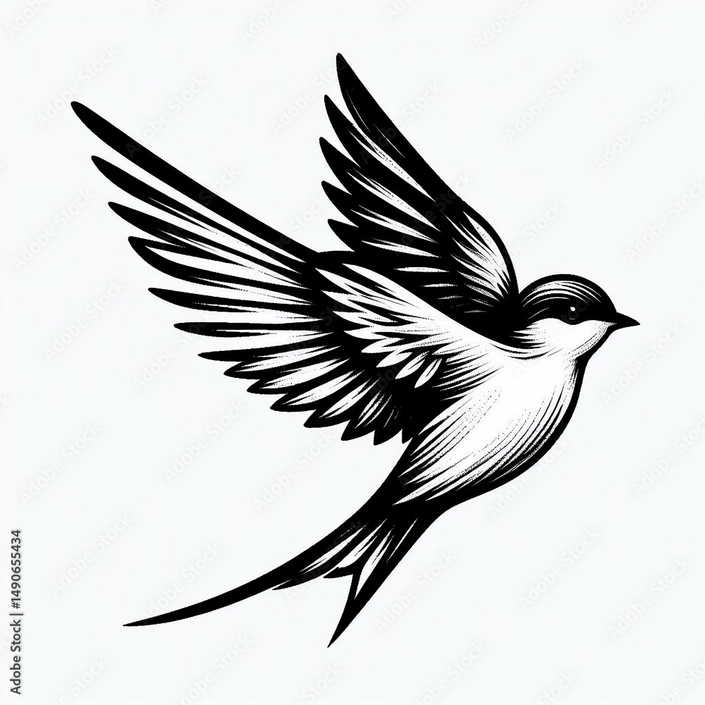 Fototapeta premium Soaring Swallow Monochrome Flight Illustration