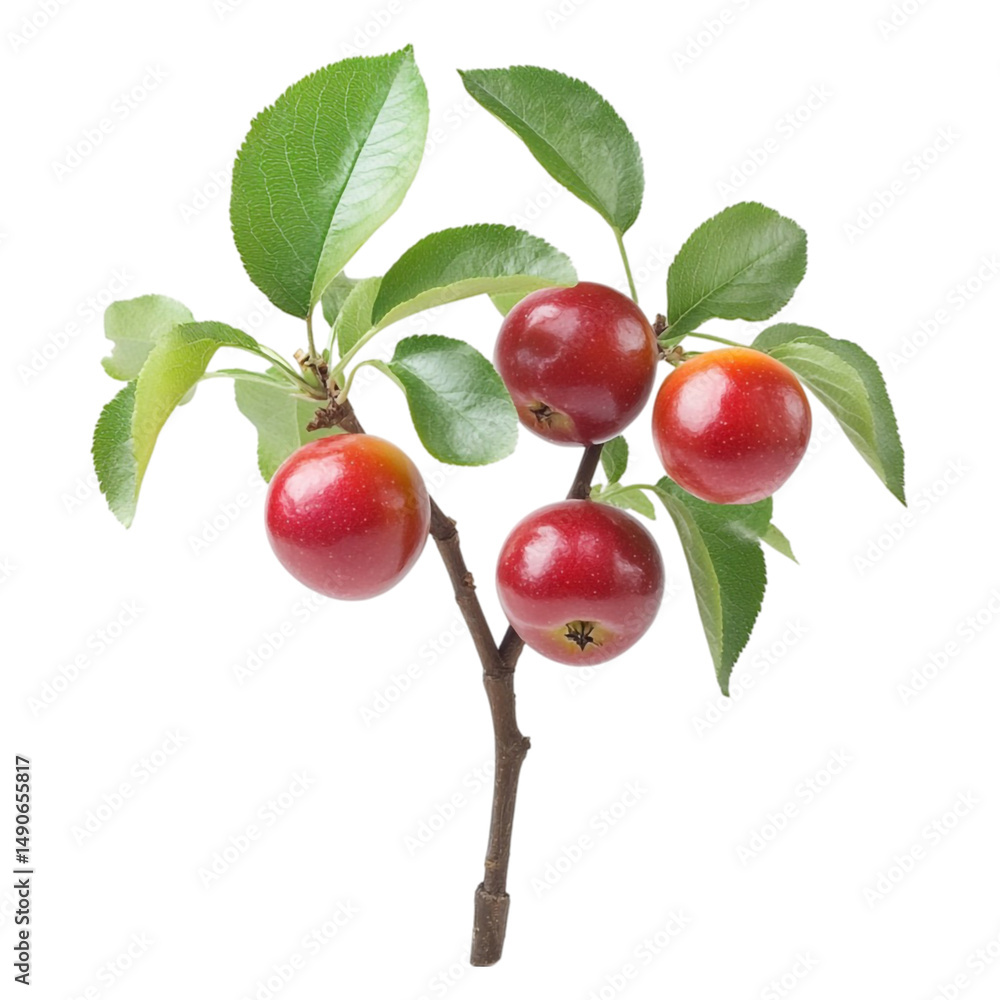 Obraz premium Red apples on a branch with green leaves a vibrant display of nature