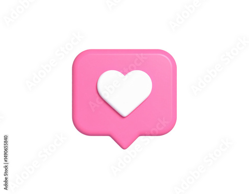 Pink speech bubble with a white heart isolated on a transparent background
