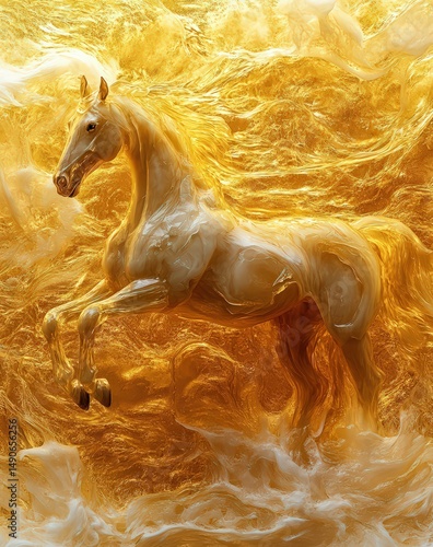 Majestic Horse in Liquid Gold with Striking Movement and Energy