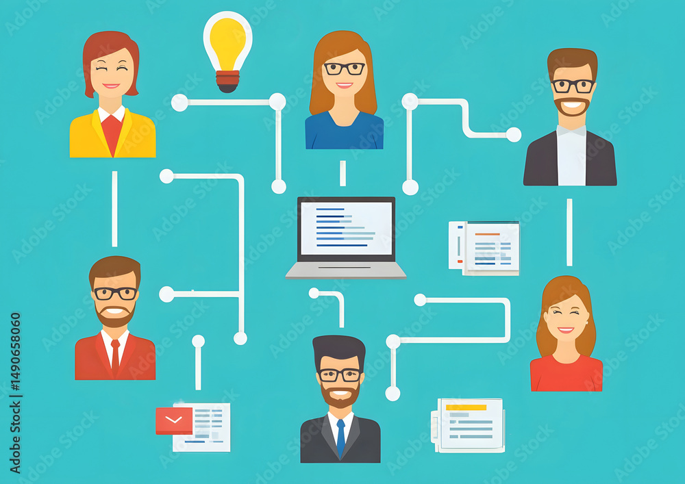 team workflow illustration in flat modern style team workflow illustration in flat modern style