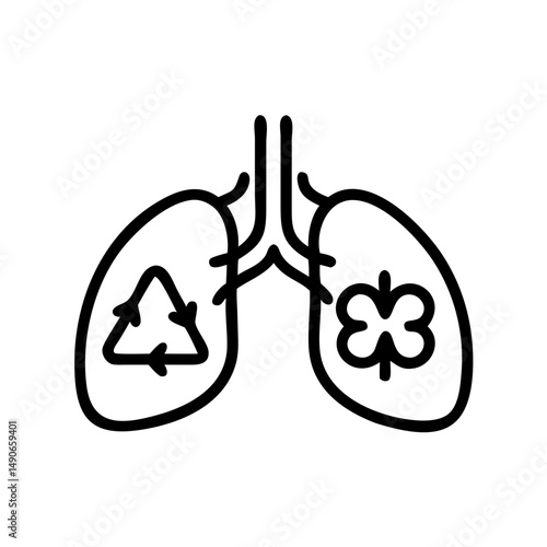 Eco-Lungs: Symbolically presenting healthy lungs with a recycling symbol and another with symbol of pollution.