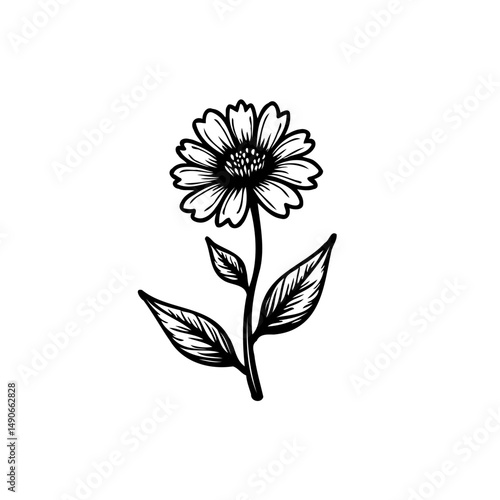 Elegantly crafted monochrome floral depiction with simplistic botanical elements