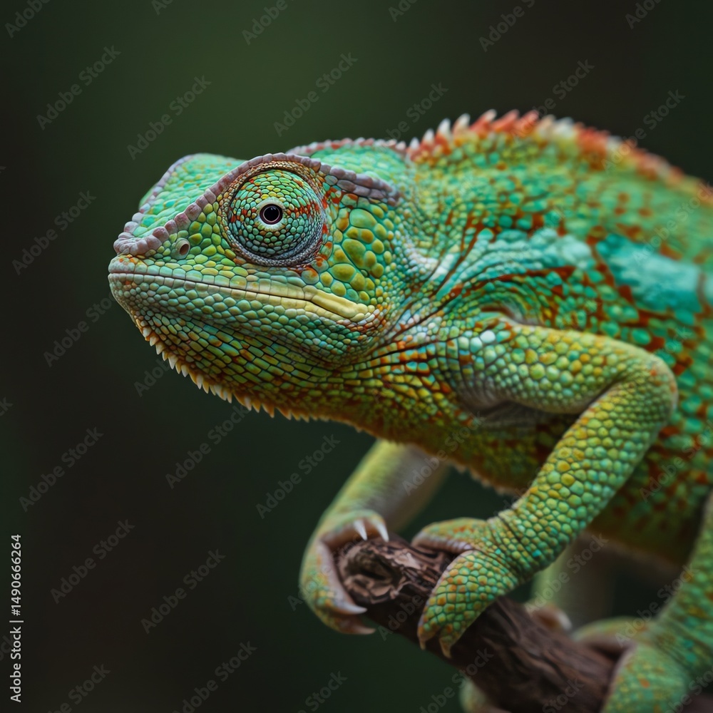 Fototapeta premium Green chameleon on branch