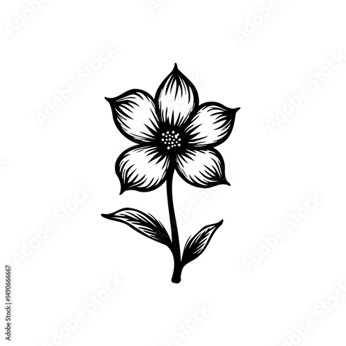 Elegant botanical illustration of a stylized flower with delicate line work