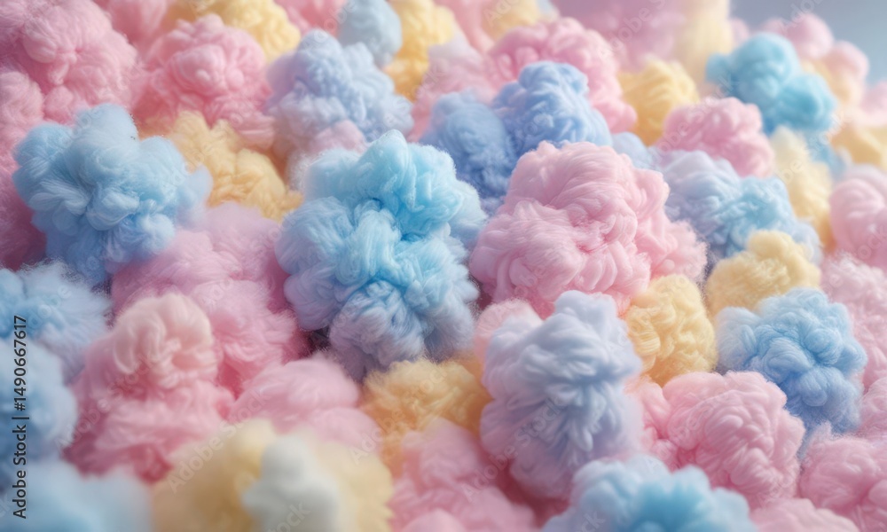 Fototapeta premium Fuzzy pink, blue, yellow ombre, cotton candy texture, blue, cotton candy