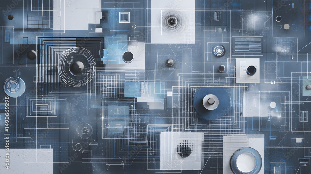 Obraz premium Abstract blue geometric flowchart symbolizing modern corporate efficiency and structured innovation