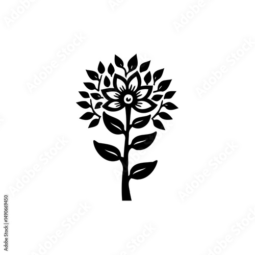 Stylized floral emblem in monochrome, a botanical inspired graphic design element