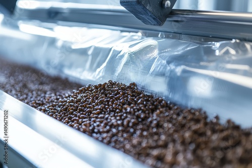 Black soldier fly larvae meal containment system undergoing moisture barrier integrity test with calibrated weight drop for quality assurance.