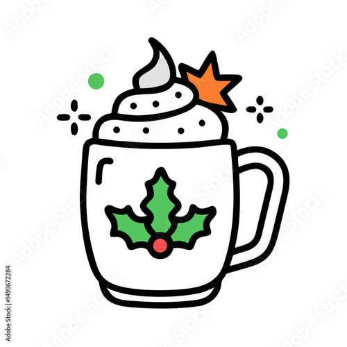 festive mug with whipped cream icon, festive mug with whipped cream vector, festive mug with whipped cream web icon, festive mug with whipped cream line art, festive mug with whipped cream