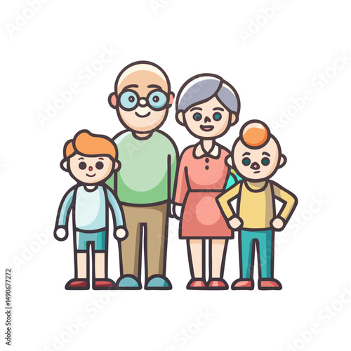 grandparents with grandchildren web icon, grandparents with grandchildren line art