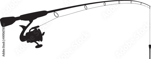 Spinning Fishing Rod Silhouette with Reel and Line