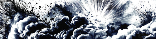 Dramatic Intense Explosion Background Vector Illustration Featuring Dark Smoke Clouds Bursting Energy Particles Action Scene Dynamic Graphic Design for Print and Web