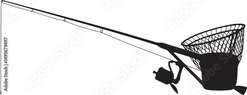 Fishing Rod and Net Silhouette Illustration