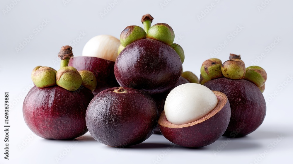 Obraz premium Whole Mangosteen Fruit Isolated on White Background