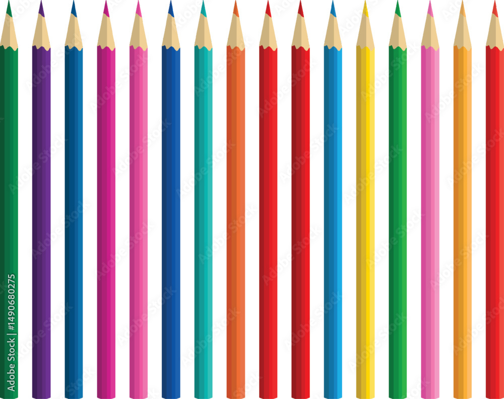 Set of multicolored pensils isolated on white background In a row Vector illustrasion Back to school elements Tools for learning and child development Set of multicolored pensils isolated on white background In a row Vector illustrasion Back to school elements Tools for learning and child development