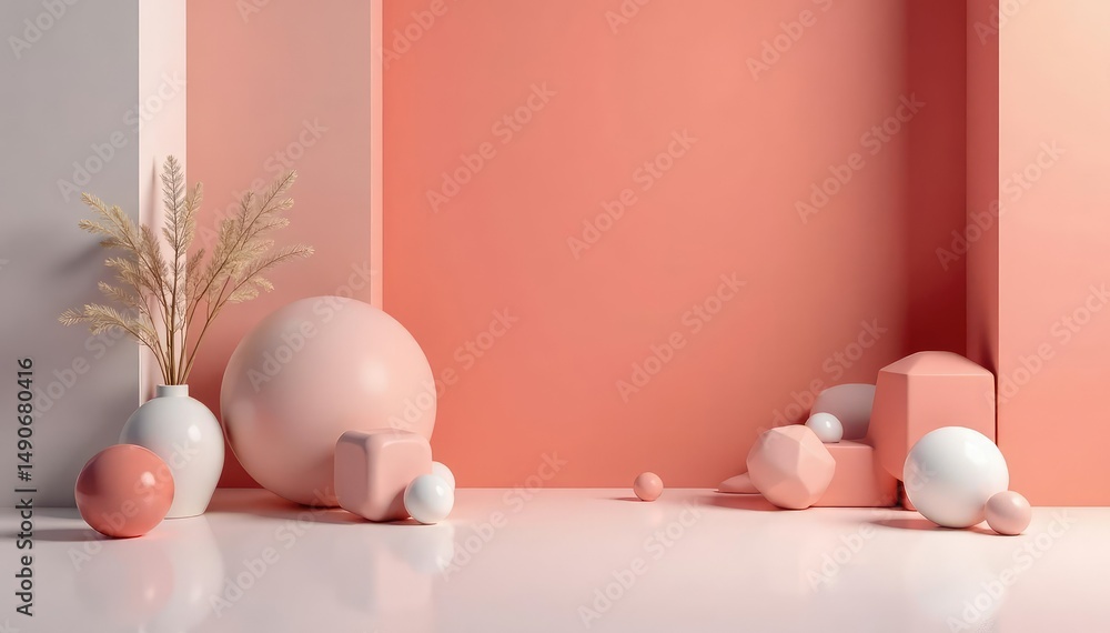 Fototapeta premium Neutral palette, geometric shapes, sparse objects, scandi, peaceful, aesthetic