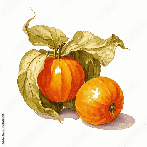 Bilde på lerret Husk of Amber Light cape gooseberry isolated watercolor vector illustration svg