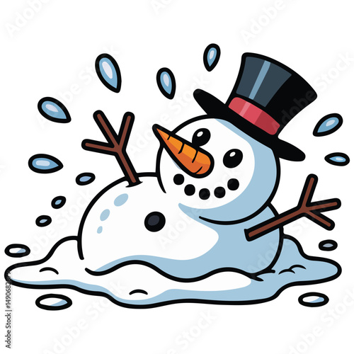 Melted snowman end of winter isolated vector illustration