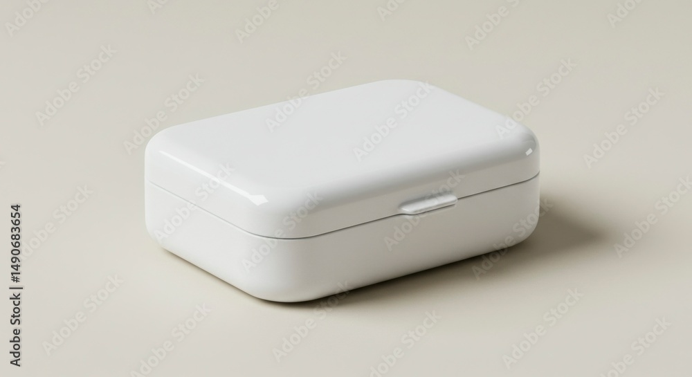 Fototapeta premium White rectangular storage container on beige background