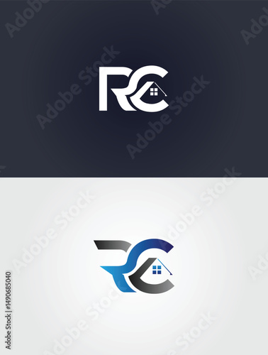 RC letter logo with house icon modern real estate vector template design concept