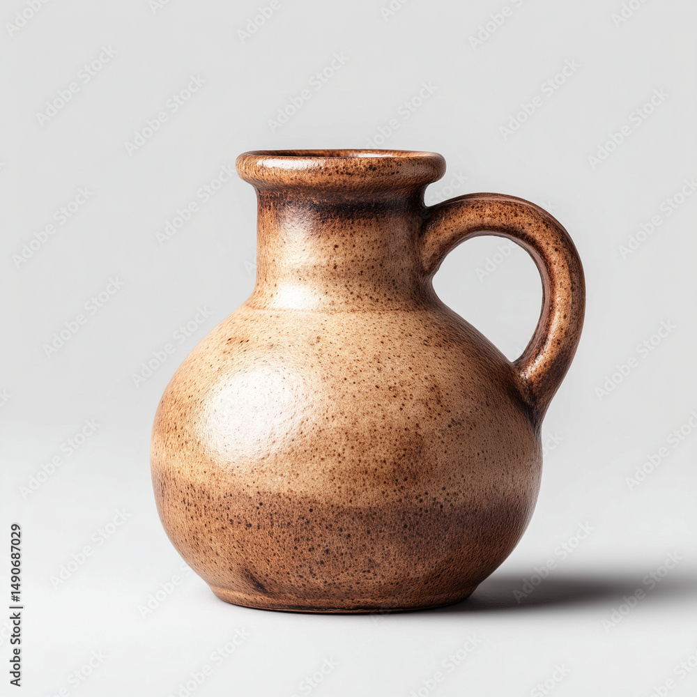 Rustic ceramic pitcher with a curved handle in earthy tones Rustic ceramic pitcher with a curved handle in earthy tones