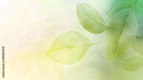 Soft Green Leaves on a Gentle Gradient Background for Peaceful Vibes