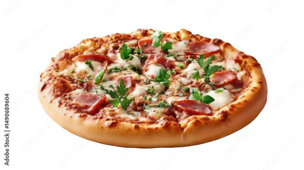 Gourmet Pizza Delight: A mouthwatering close-up of a freshly baked pizza, artfully adorned with savory meats, vibrant herbs, and melted cheese, representing culinary perfection. Gourmet Pizza Delight: A mouthwatering close-up of a freshly baked pizza, artfully adorned with savory meats, vibrant herbs, and melted cheese, representing culinary perfection.