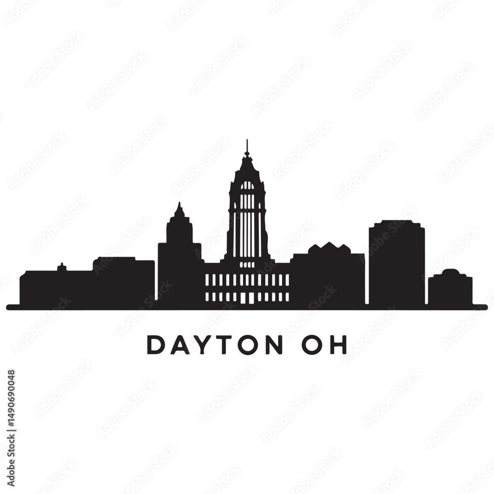 Obraz premium Dayton, OH skyline, monochrome Vector black silhouette. with white background