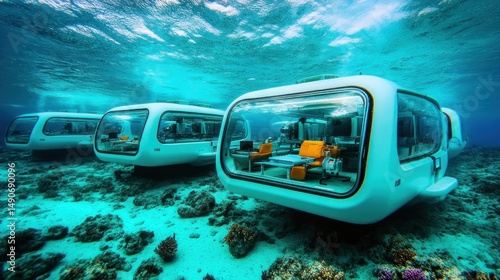 Underwater luxury cabins, coral reef habitat