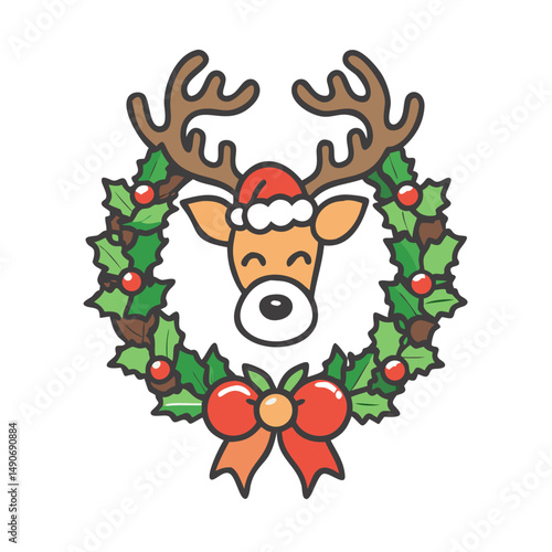 reindeer with wreath icon, reindeer with wreath vector illustration-simple illustration of reindeer with wreath, perfect for reindeer with wreath logos and icons
