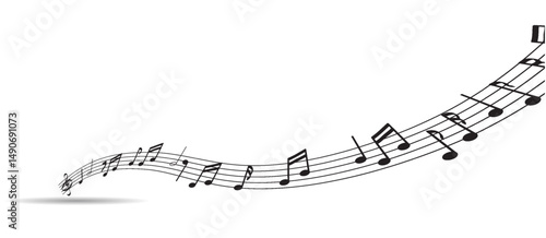 Abstract music notes on line wave background. Black G-clef and music notes isolated vector illustration. Can be adapt to Brochure, music notes, Magazine, Poster, Corporate Presentation.