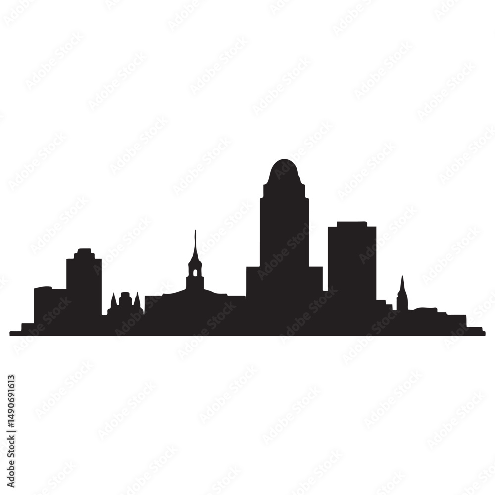 Naklejka premium Dayton, OH skyline, monochrome Vector black silhouette. with white background