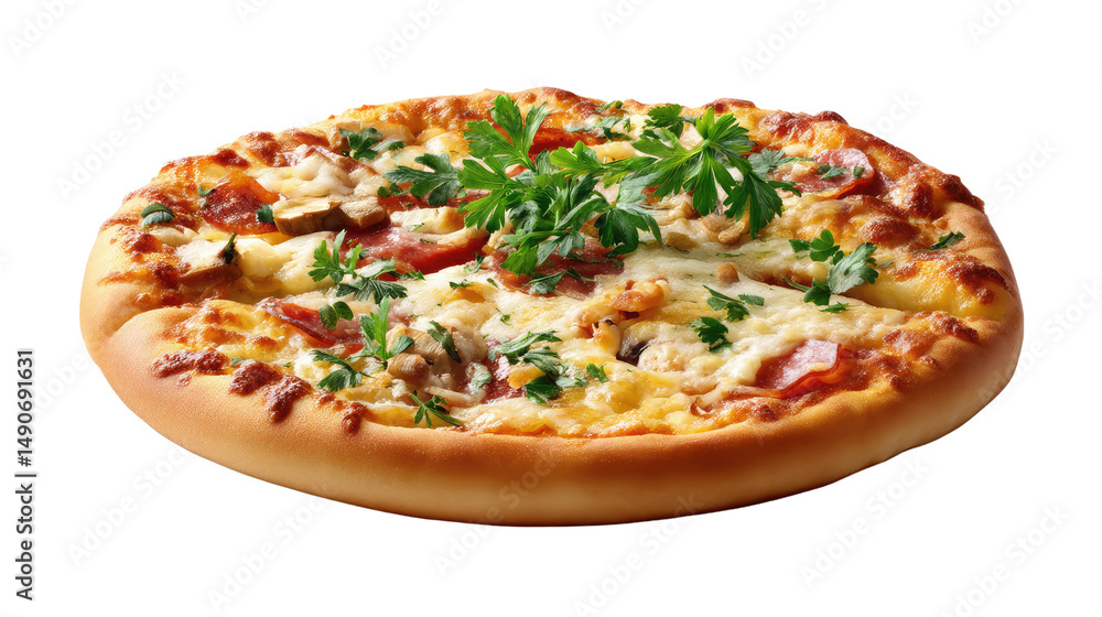 Delicious Pizza: A close-up shot of a freshly baked pizza, artfully topped with a variety of fresh ingredients and flavorful toppings, presented in a clean and enticing manner. Delicious Pizza: A close-up shot of a freshly baked pizza, artfully topped with a variety of fresh ingredients and flavorful toppings, presented in a clean and enticing manner.
